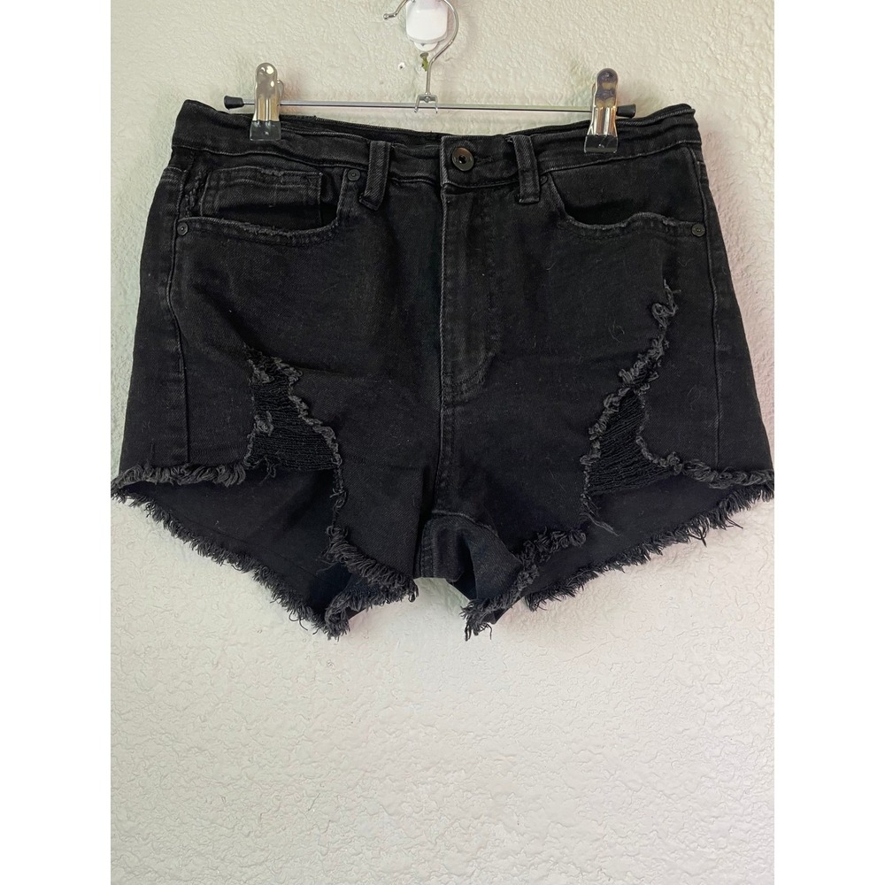 Kendall + Kylie Black Denim Shorts Distressed Frayed Hem The Icon Short